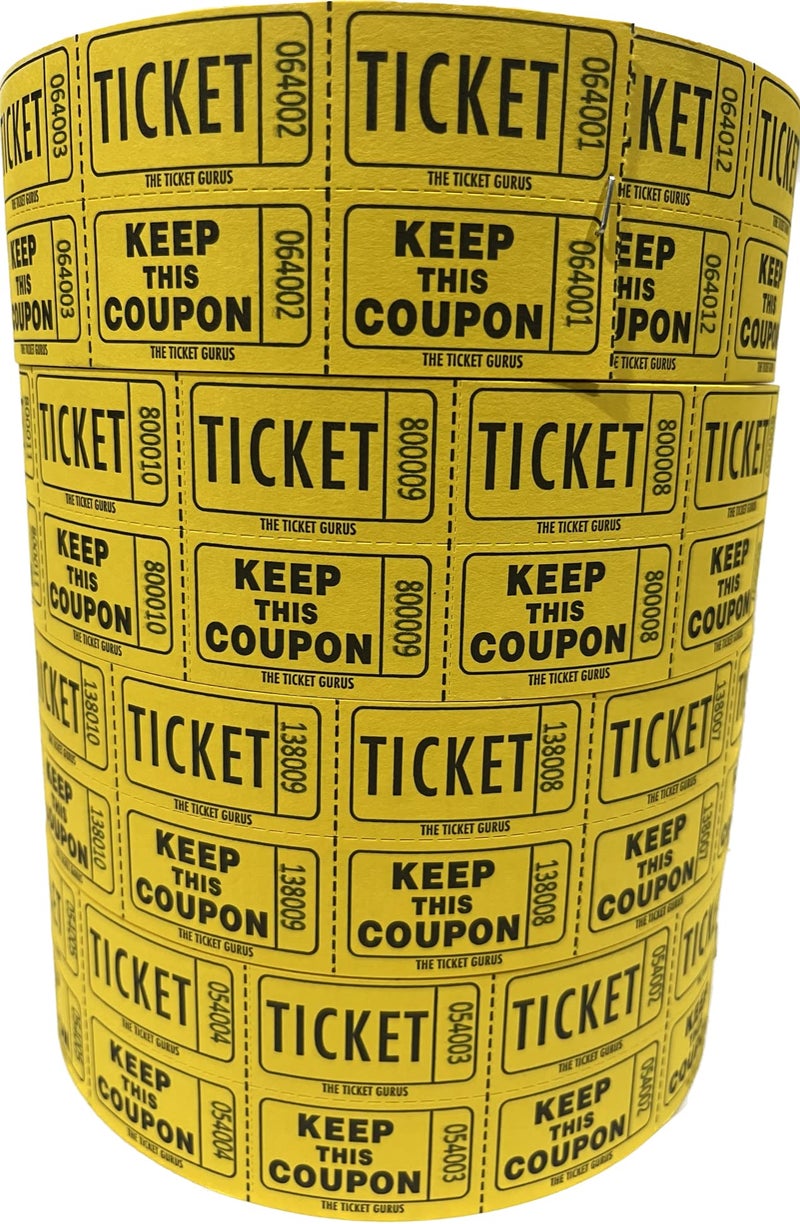 The Ticket Gurus-Raffle Tickets - 4 Yellow Rolls of 2000 Double Tickets- 8,000 Total 50/50 Raffle Tickets - Image 1